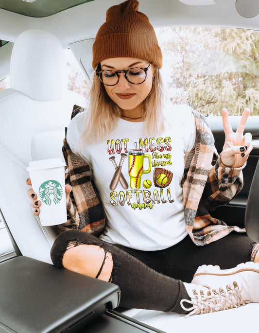 HOT MESS ALWAYS STRESSED SOFTBALL MAMA