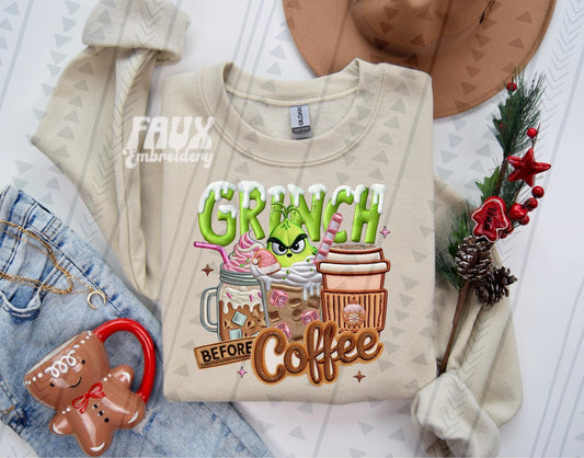 GRINCH BEFORE COFEE “FAUX EMBROIDERY”