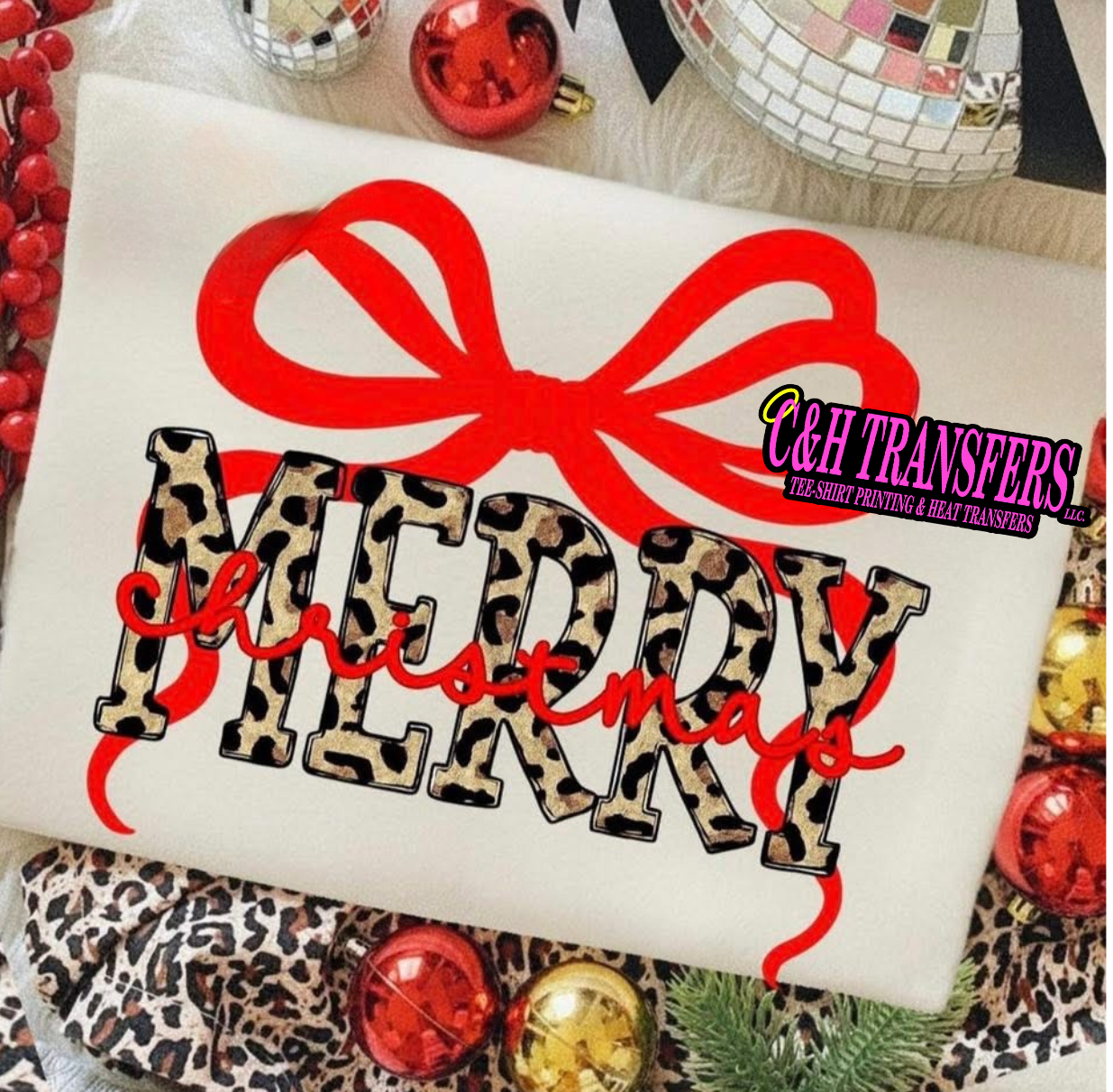 MERRY CHRISTMAS "LEP PRINT RD BOW"