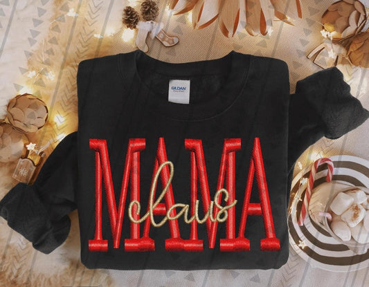 MAMA CLAUS "RED GOLD" "FAUX EMBROIDERY"