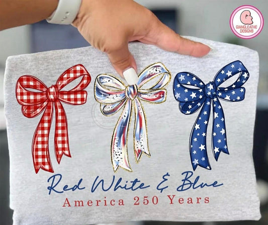 RED WHITE & BLUE BOWS 250 YEARS